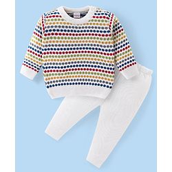 Babyhug Knit Full Sleeves Sweater Set with Design - White