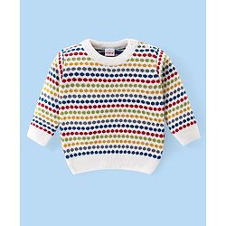 Babyhug Knit Full Sleeves Sweater Set with Design - White