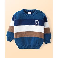 Babyhug Knitted Full Sleeves Striped Pullover Sweater Set - Navy Blue