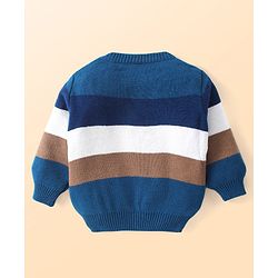 Babyhug Knitted Full Sleeves Striped Pullover Sweater Set - Navy Blue