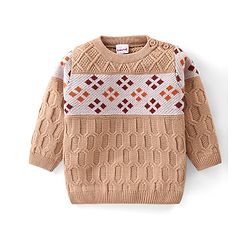 Babyhug Knitted Full Sleeves Cable Knit Designed Pullover Sweater Set - Beige