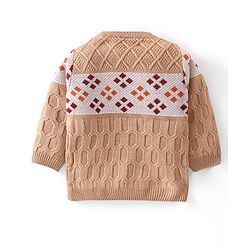Babyhug Knitted Full Sleeves Cable Knit Designed Pullover Sweater Set - Beige