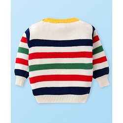 Babyhug Knitted  Full Sleeves Pullover Striped Sweater Set - White Red & Green