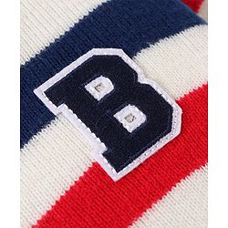Babyhug Knitted  Full Sleeves Pullover Striped Sweater Set - White Red & Green
