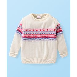 Babyhug Knitted Full Sleeves Aztec Designed Pullover Sweater Set - Off White