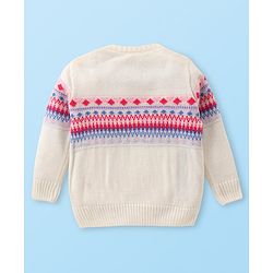 Babyhug Knitted Full Sleeves Aztec Designed Pullover Sweater Set - Off White