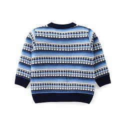 Babyhug Knit Full Sleeves Front Open Sweater Set with Aztec Design & Cap - Navy Blue