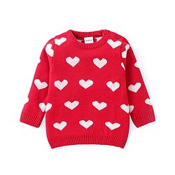 Babyhug Knitted Full Sleeves Heart Designed Pullover Sweater Set - Red