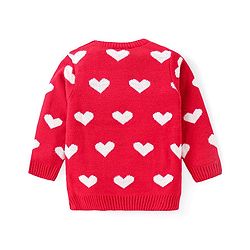 Babyhug Knitted Full Sleeves Heart Designed Pullover Sweater Set - Red