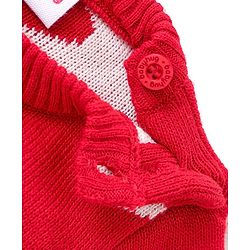 Babyhug Knitted Full Sleeves Heart Designed Pullover Sweater Set - Red