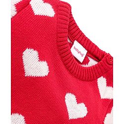 Babyhug Knitted Full Sleeves Heart Designed Pullover Sweater Set - Red