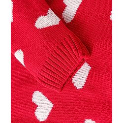Babyhug Knitted Full Sleeves Heart Designed Pullover Sweater Set - Red
