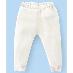 Babyhug Knitted Full Sleeves Front Open Sweater Set with Floral Design - Offwhite
