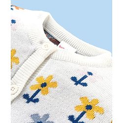 Babyhug Knitted Full Sleeves Front Open Sweater Set with Floral Design - Offwhite