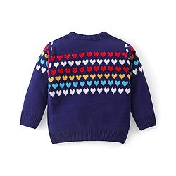 Babyhug Knit Full Sleeves Front Open Sweater Set with Hearts Design - Navy Blue
