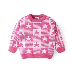 Babyhug Knit Full Sleeves Sweater Set With Star Design - Pink