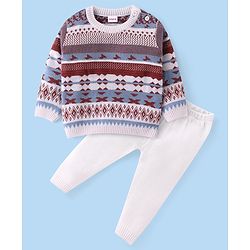 Babyhug Knit Full Sleeves Sweater Set With Aztec Design - Multicolor