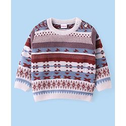 Babyhug Knit Full Sleeves Sweater Set With Aztec Design - Multicolor