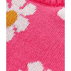 Babyhug Knitted Full Sleeves Pullover Sweater Set with Floral Design - Pink