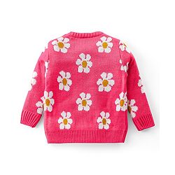 Babyhug Knitted Full Sleeves Pullover Sweater Set with Floral Design - Pink