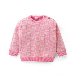 Babyhug Knitted Full Sleeves Pullover Sweater Set With Hearts Design - Light Pink