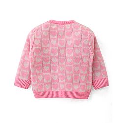 Babyhug Knitted Full Sleeves Pullover Sweater Set With Hearts Design - Light Pink