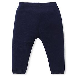 Babyhug Knitted Full Sleeves Front Open Striped Sweater Set - Navy Blue Yellow & White
