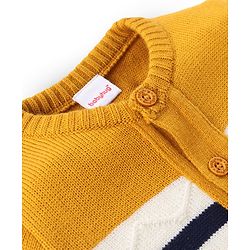Babyhug Knitted Full Sleeves Front Open Striped Sweater Set - Navy Blue Yellow & White