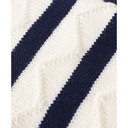 Babyhug Knitted Full Sleeves Front Open Striped Sweater Set - Navy Blue Yellow & White