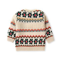 Babyhug Knitted Full Sleeves Floral Designed Pullover Sweater Set - Beige