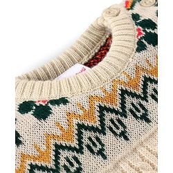 Babyhug Knitted Full Sleeves Floral Designed Pullover Sweater Set - Beige