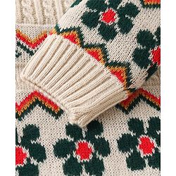 Babyhug Knitted Full Sleeves Floral Designed Pullover Sweater Set - Beige