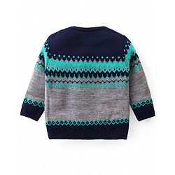 Babyhug Knit Full Sleeves Pullover Sweater Set with Aztec Design - Navy Blue & Grey