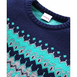 Babyhug Knit Full Sleeves Pullover Sweater Set with Aztec Design - Navy Blue & Grey
