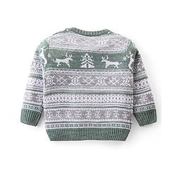 Babyhug Knitted Full Sleeves Pullover Sweater Set with Christmas Theme Design - Grey & Green