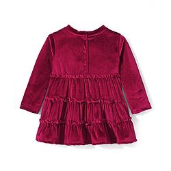 Babyhug Velour Full Sleeves Tiered Frock With Floral & Text Embroidered -Red