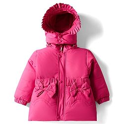 Babyhug Woven Full Sleeves Solid Hooded Padded Jacket With Bow Applique & Detachable Hood - Pink