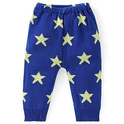 Babyhug Full Length Fleece and Woolen Lounge Pant Star Design - Blue