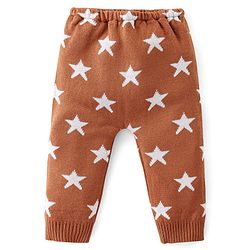 Babyhug Knit Full Length Fleece & Woollen Pant with Star Print - Brown