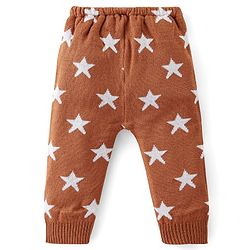 Babyhug Knit Full Length Fleece & Woollen Pant with Star Print - Brown