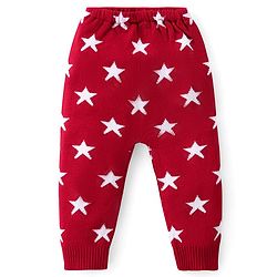 Babyhug Knit Full Length Fleece & Woollen Pant with Star Design - Red & White