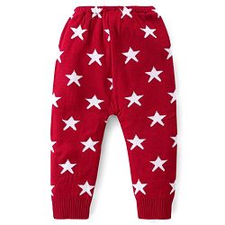 Babyhug Knit Full Length Fleece & Woollen Pant with Star Design - Red & White