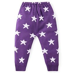 Babyhug Knit Full Length Fleece & Woollen Pant with Star Embroidery - Purple & White