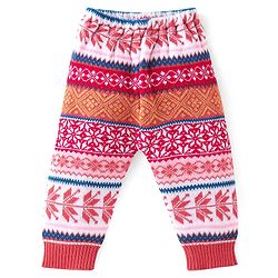 Babyhug Knit Full Length Fleece & Woollen Pant with Floral Design - Rust Orange