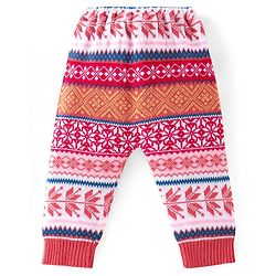 Babyhug Knit Full Length Fleece & Woollen Pant with Floral Design - Rust Orange