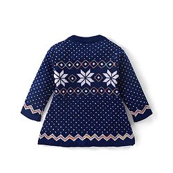 Babyhug Knitted Full Sleeves Woollen Dress with Aztec Design - Blue