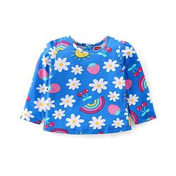 Babyhug Cotton Knit Full Sleeves Night Suit with Floral & Rainbow Print - Blue