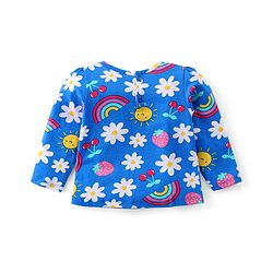 Babyhug Cotton Knit Full Sleeves Night Suit with Floral & Rainbow Print - Blue