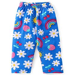 Babyhug Cotton Knit Full Sleeves Night Suit with Floral & Rainbow Print - Blue