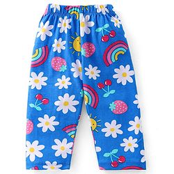 Babyhug Cotton Knit Full Sleeves Night Suit with Floral & Rainbow Print - Blue